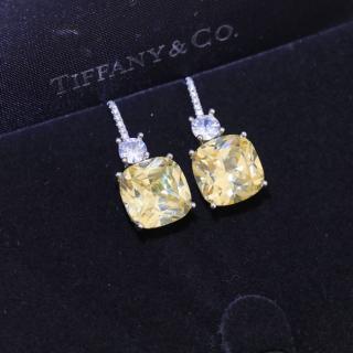 925 silver square yellow diamond earrings