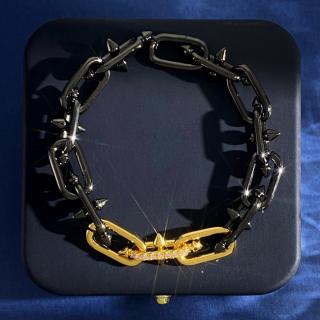 European and American fashion personality black chain rivet splicing gold diamond studded chain bracelet  33.9g  21cm