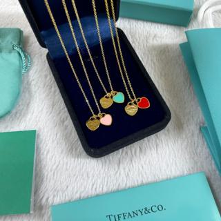 Gold Double Heart Enamel Peach Heart Necklace