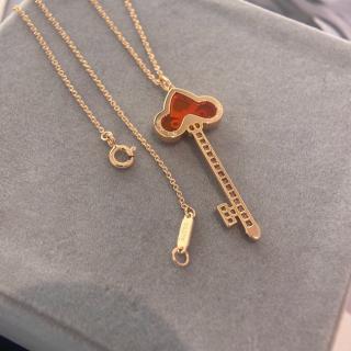 Red agate full diamond key necklace
