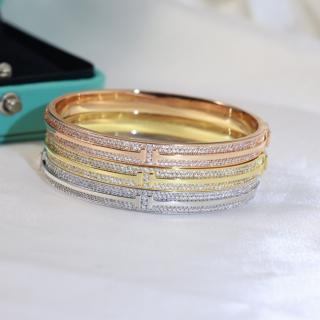 Wide Large Double T Full Diamond Bracelet