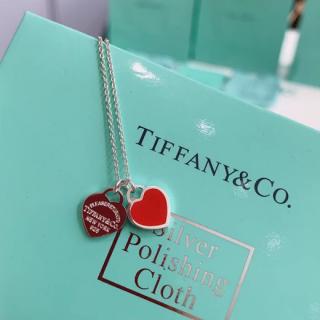 Red Double Heart Enamel Necklace 925silver