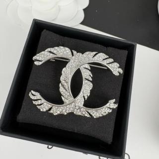 Silver Double C rhinestone feather shaped brooch 18usd